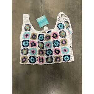 Granny Square Crochet Crop Tank Top Womens Festival Boho Sz M NWT